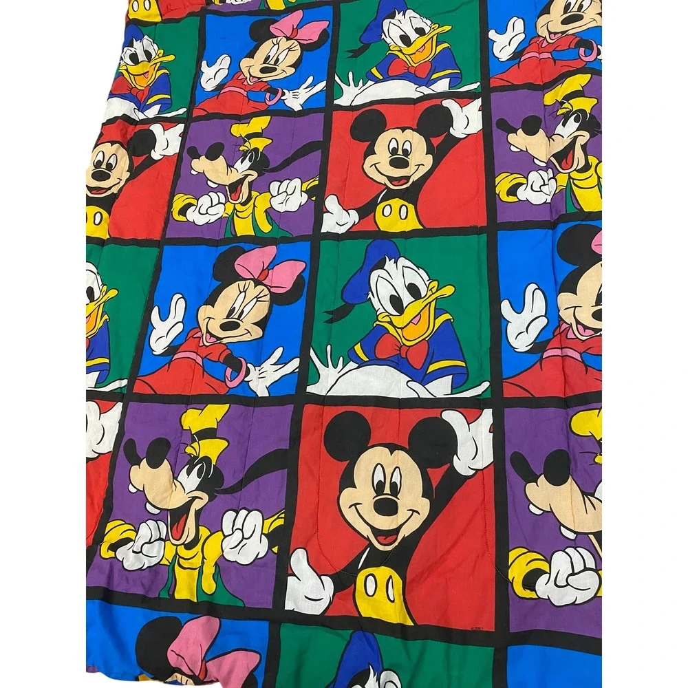 Vintage Disney Mickey Mouse Friends Twin Comforter Reversible Striped 90s USA